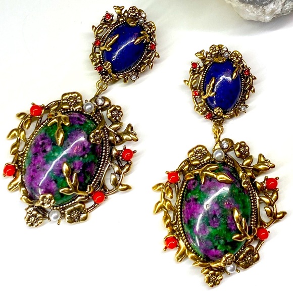 NEW Vintage Garden Stone Dangle Earrings - Picture 4 of 9